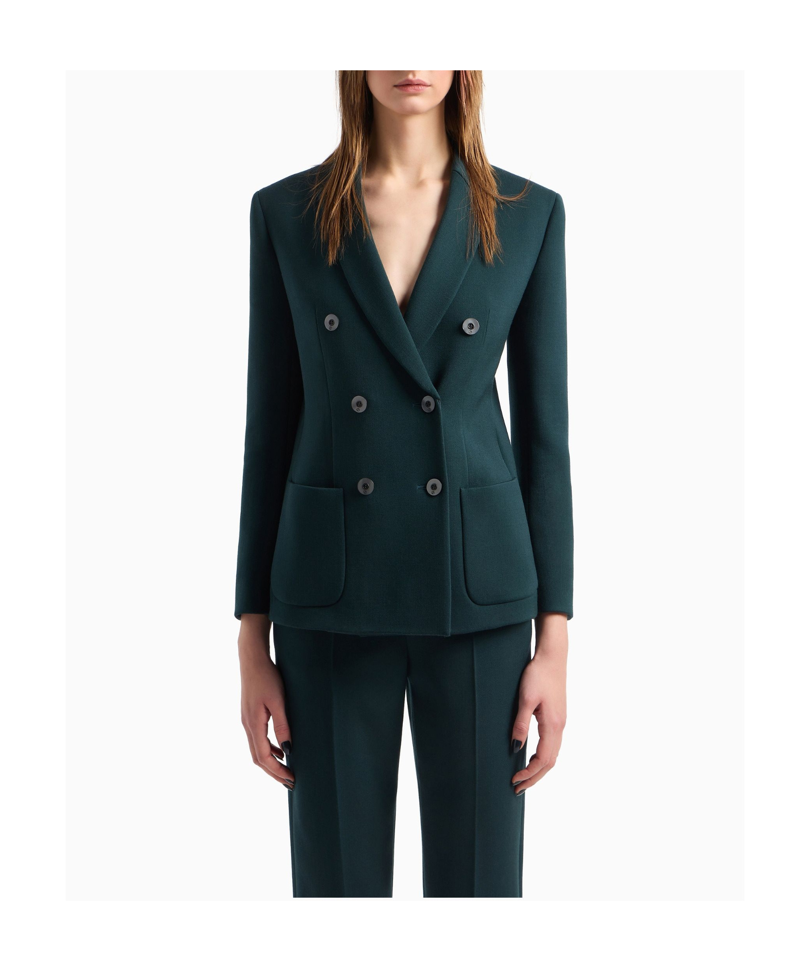 Giorgio Armani Double-breasted Stretch Wool Blazer Jacket In Green
