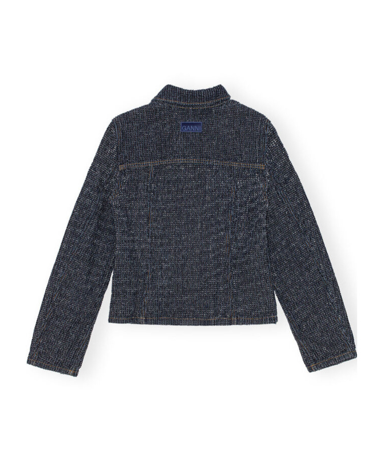 Ganni Button-up Fluffy Denim Jacket In Black