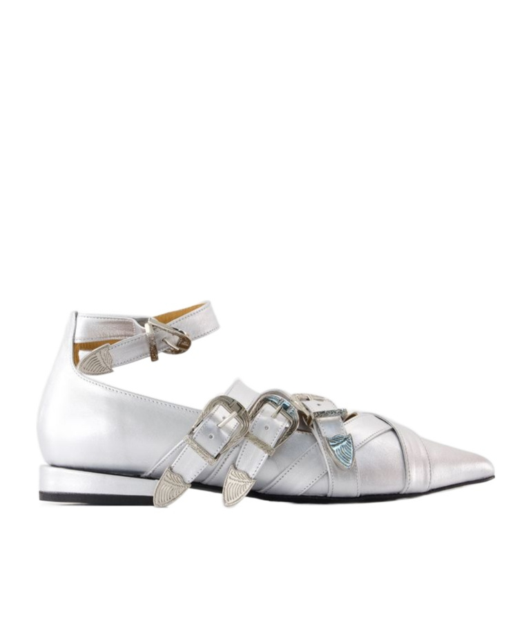 Shop Toga Pulla Cross Strap Ballet Shoes In Gray