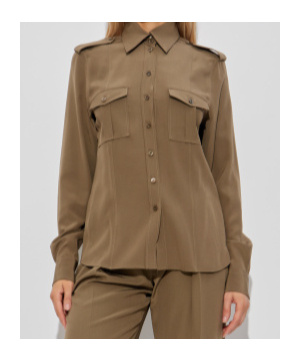 Tom Ford Silk Shirt With Shoulder Pads And Pockets In Brown