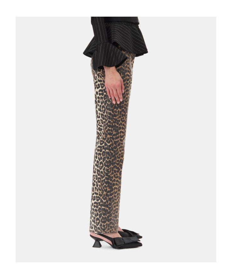 Ganni Leopard Print Jeans In Multicolor