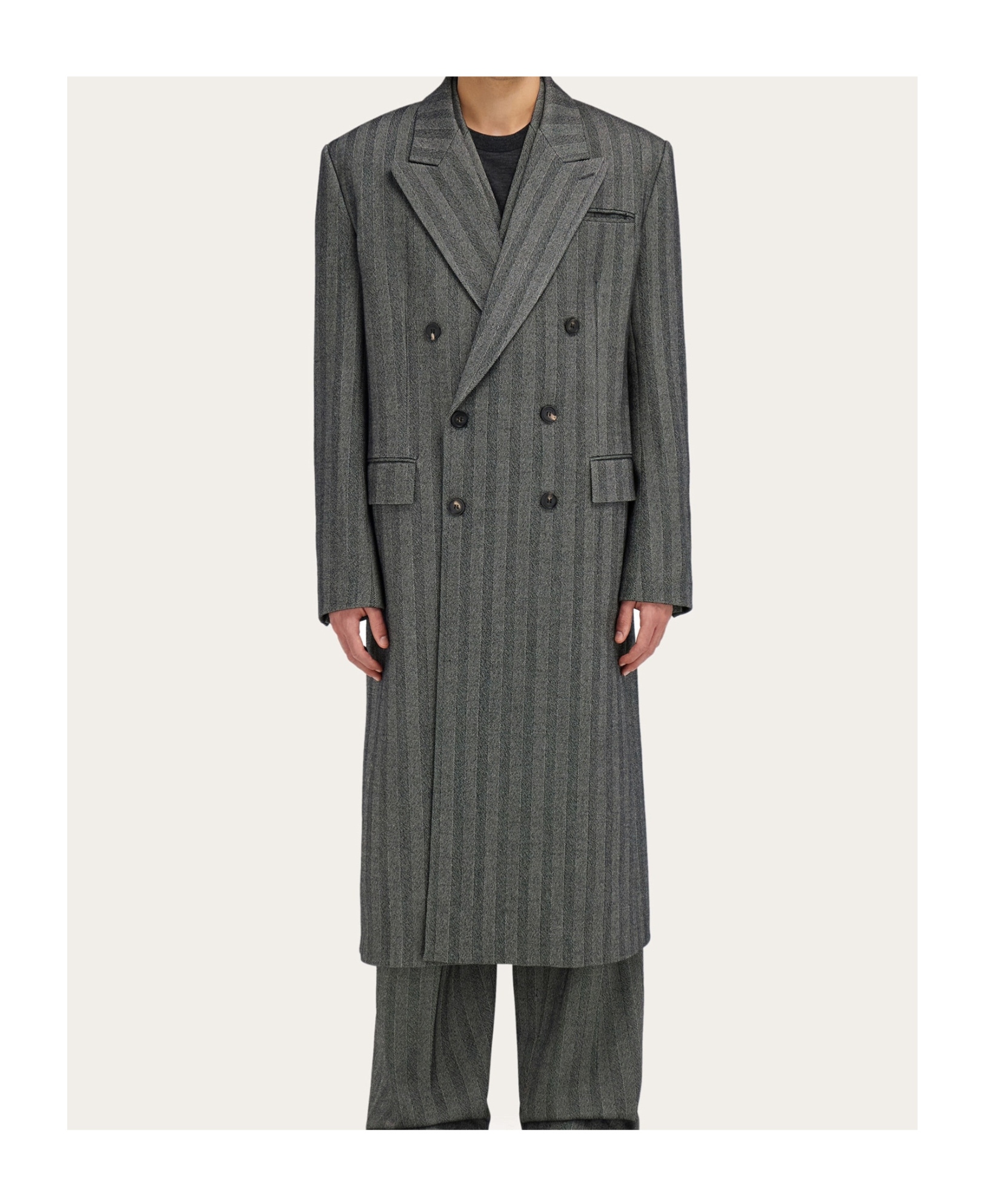 Ferragamo Double Breasted Chevron Coat In Gray