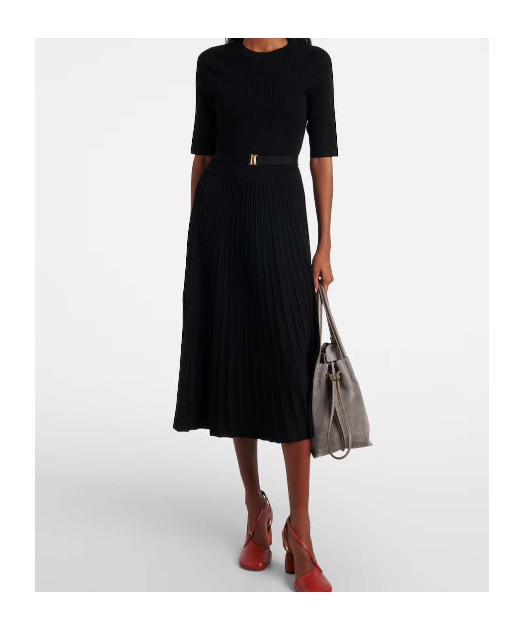 Veronica Beard Elthea Knitted Midi Dress In Black
