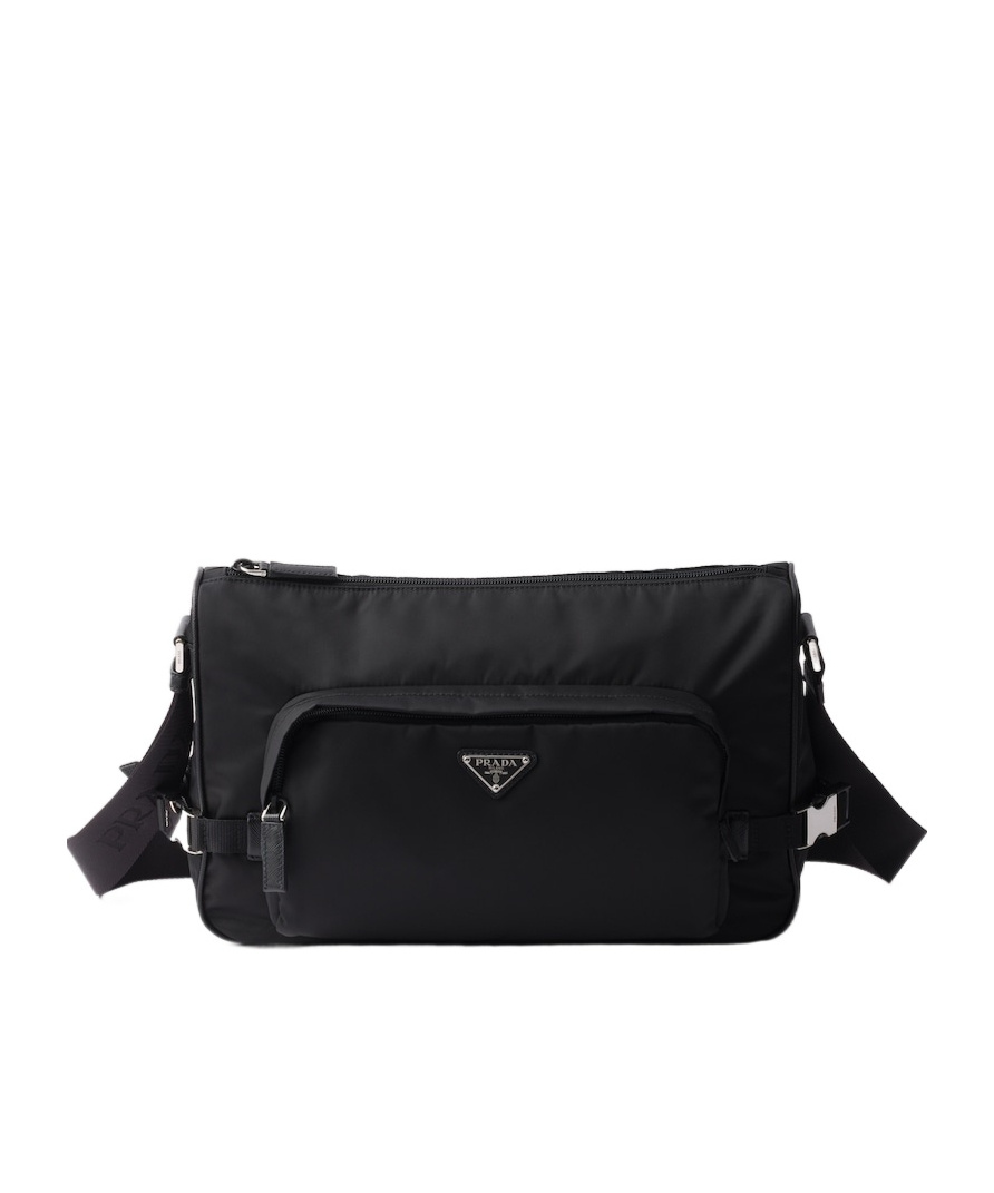 Prada Large Re-nylon And Saffiano Leather Shoulder Bag In Black