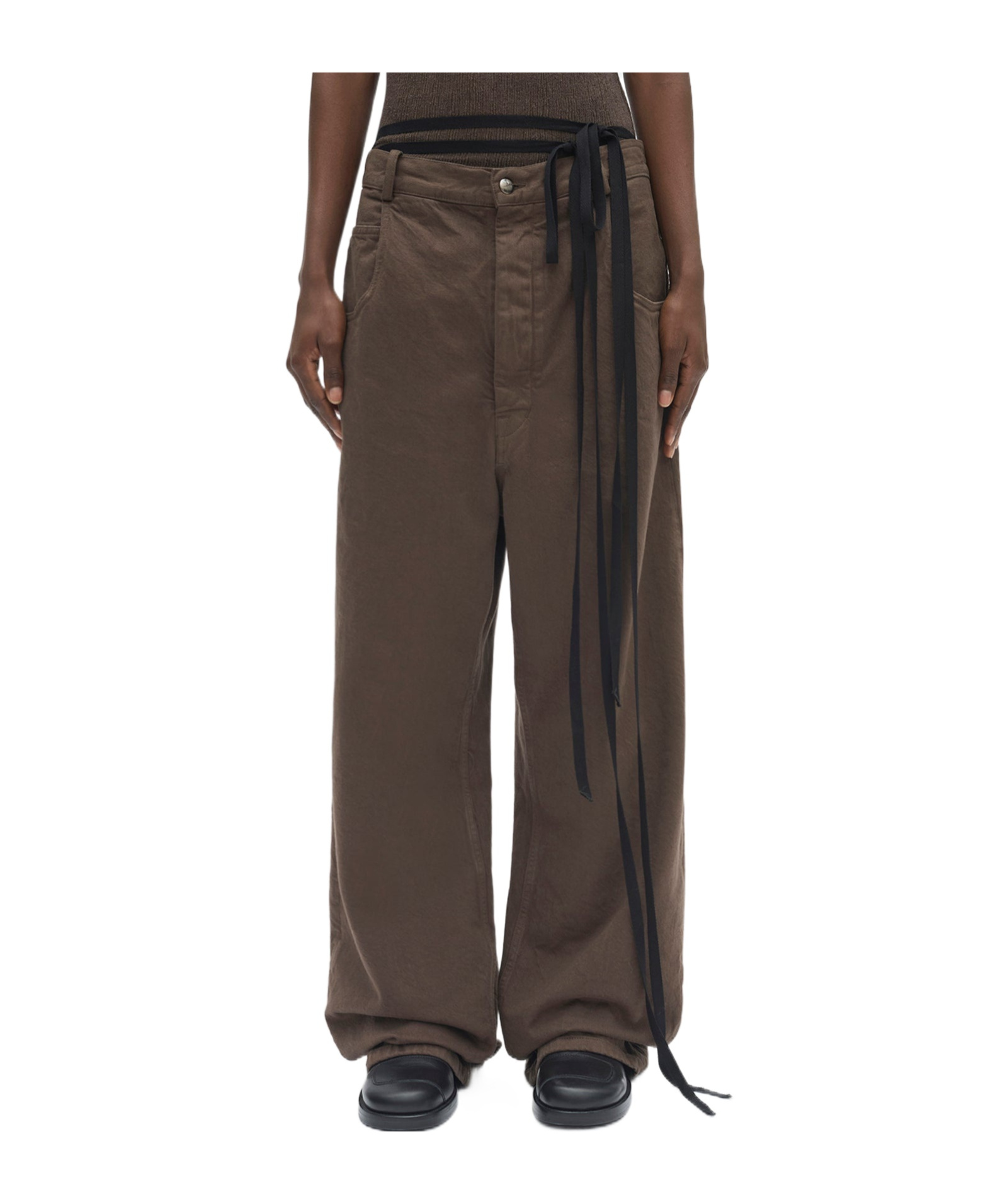Ann Demeulemeester Belt Loop Denim Trousers In Brown