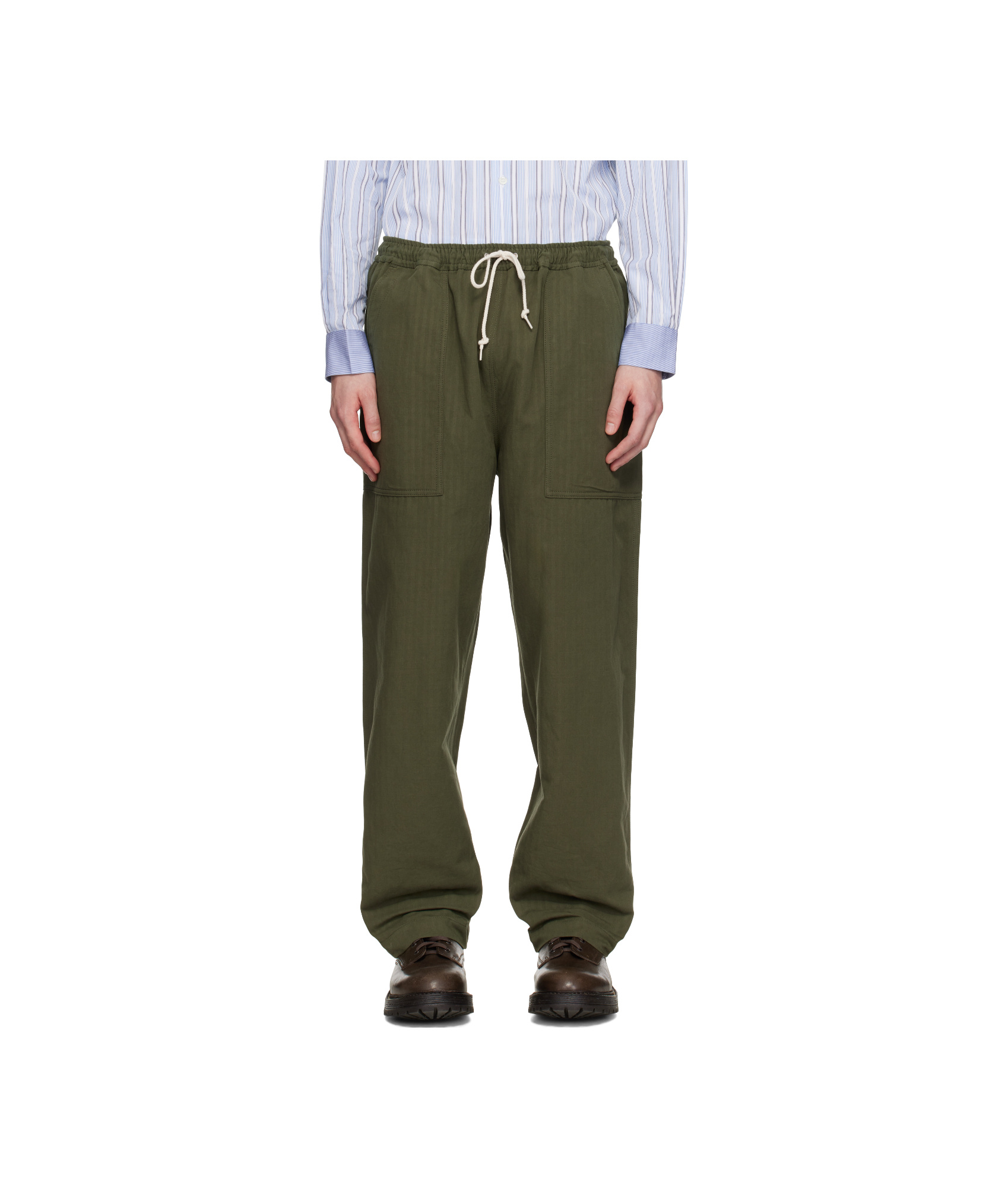 Comme Des Garçons Khaki Linen Herringbone Trousers