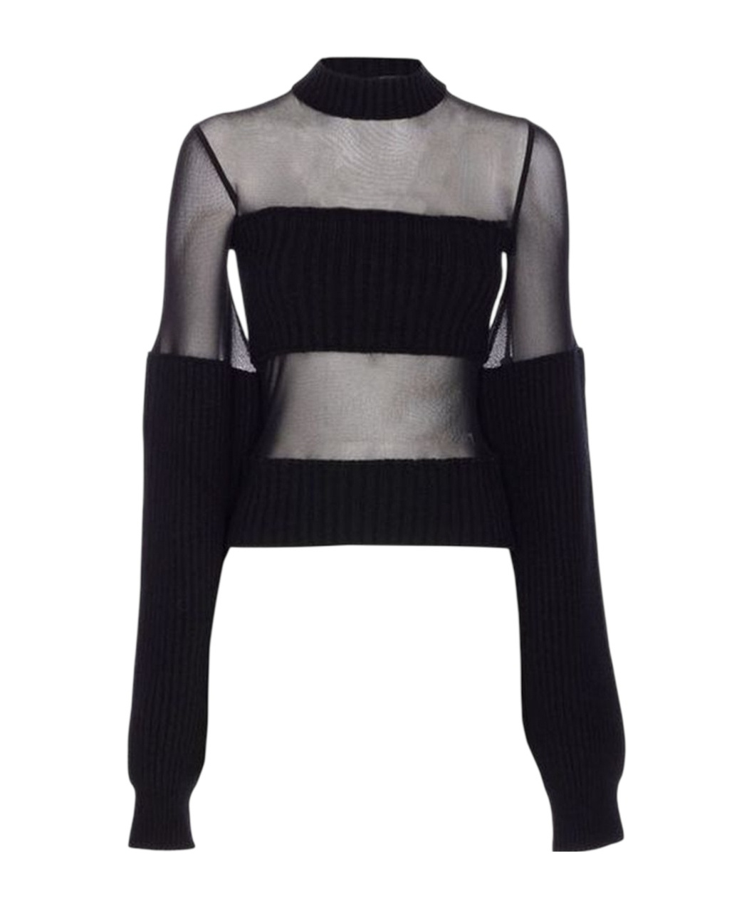 Jean Paul Gaultier Lambswool Ribbed Mesh Cut Out Sweater In Black