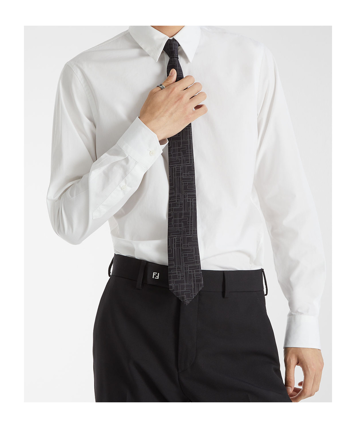 Fendi Black Ff Silk Tie In Gray