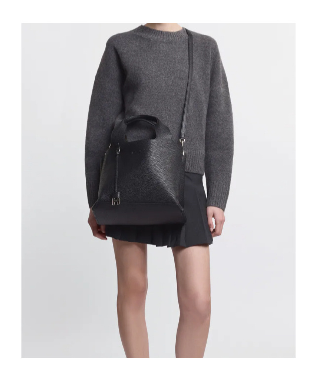 Hogan Shopping Bag In Textured Leather In Black