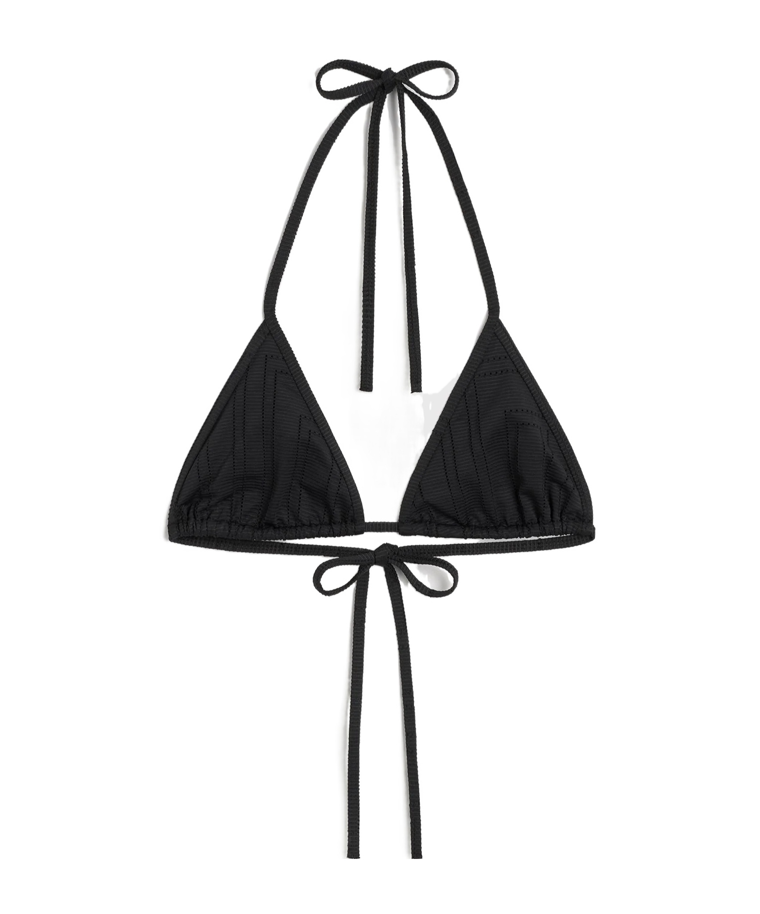 Totême Pointelle-knit Triangle Stretch Recycled Halterneck Bikini Top In Black