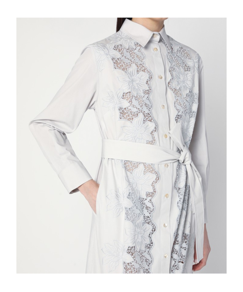 P.a.r.o.s.h Floral Embroidered Midi Shirt Dress In White