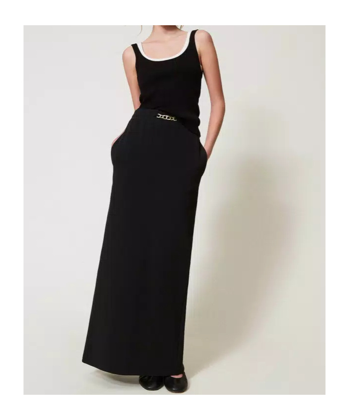 Twinset Cotton Maxi Skirt In Black