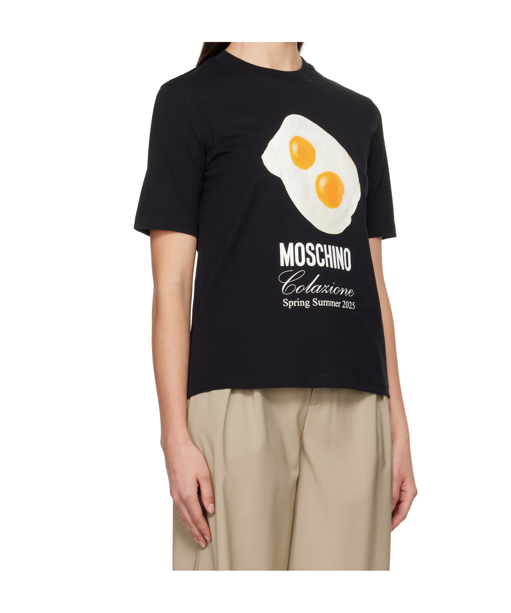 Moschino Black Cotton T-shirt With Fried Egg Print In Black