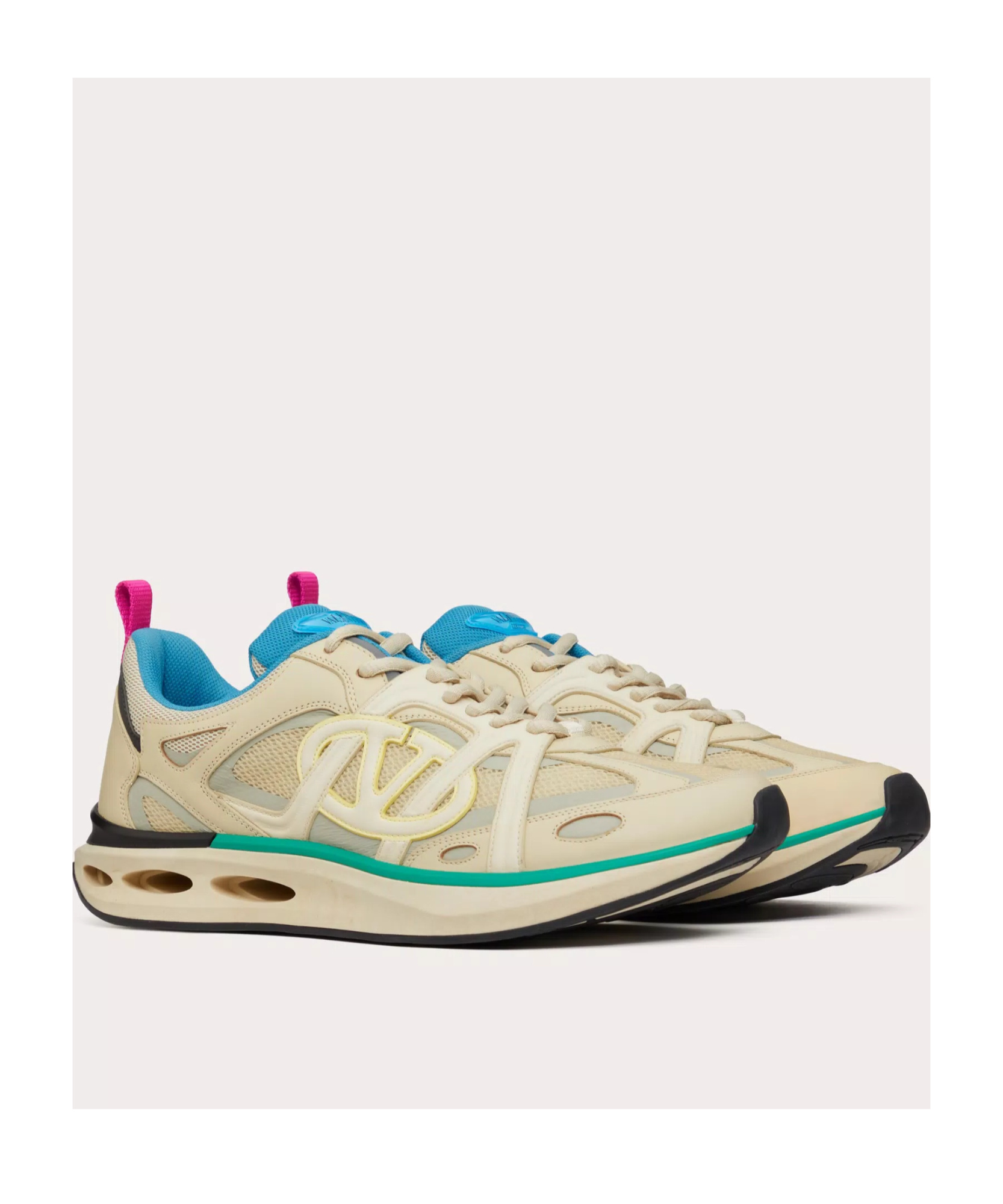 Valentino Garavani Multicolor Leather And Fabric Vlogo Easyjog Sneakers In Nude