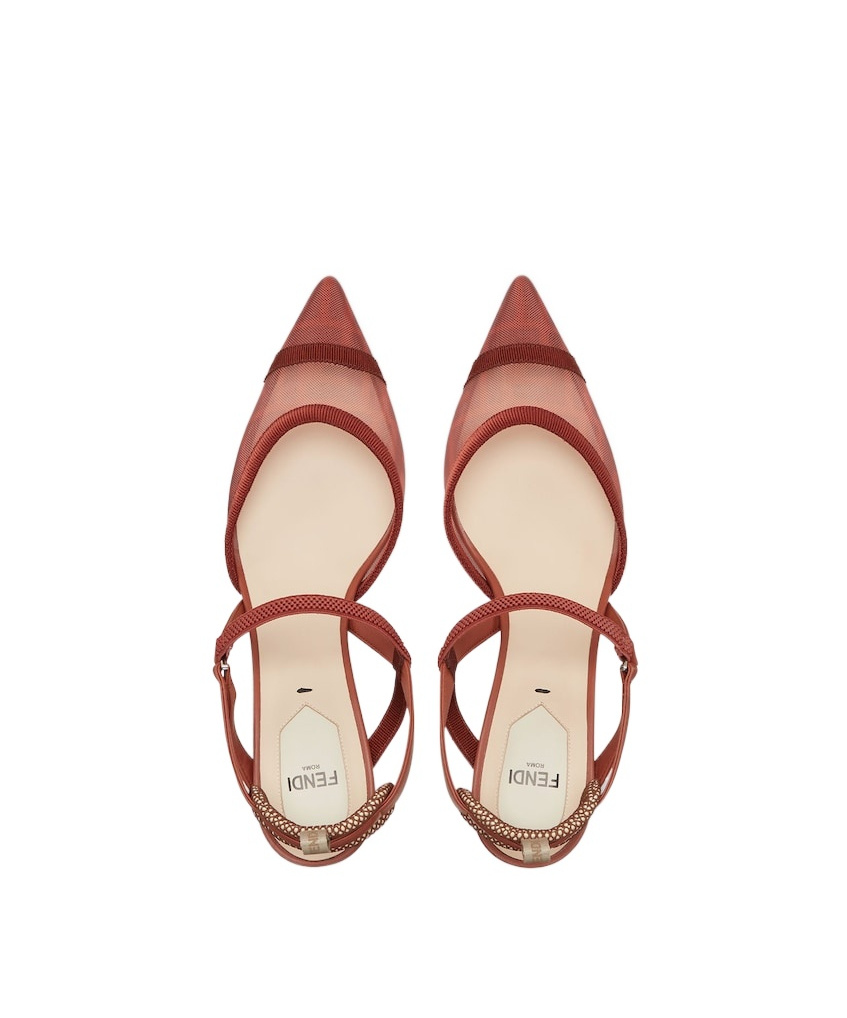 Fendi Mesh Panel Kitten Heel Pointed Toe Pumps In Brown