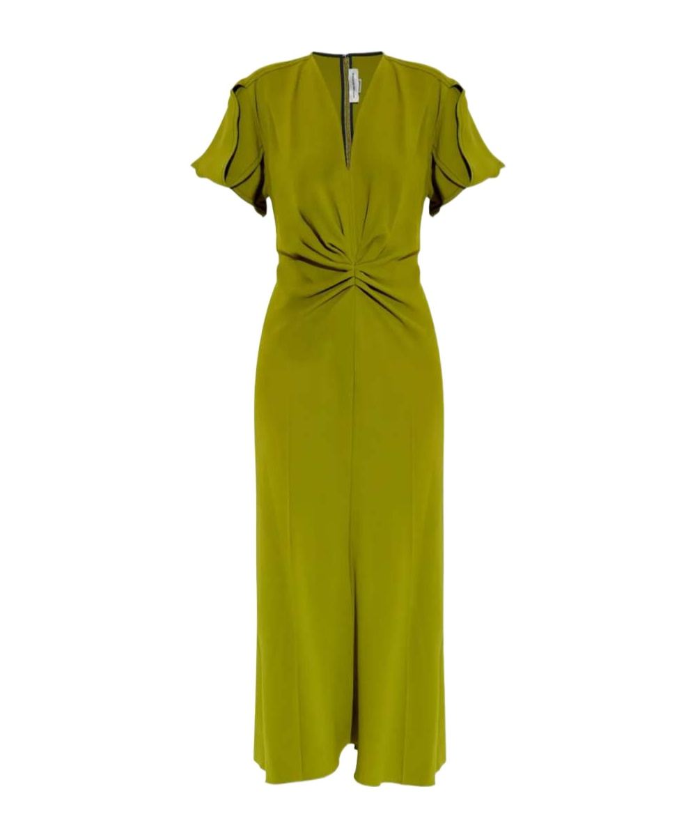 Victoria Beckham Womens Parakeet V-neck Asymmetric-hem Stretch-woven Midi Dress In Green