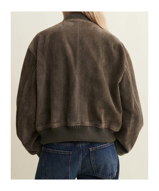 Arma Cropped Suede Bomber Jacket In Soil