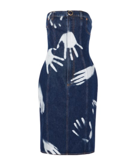 Area Printed Strapless Denim Midi Dress In Blue