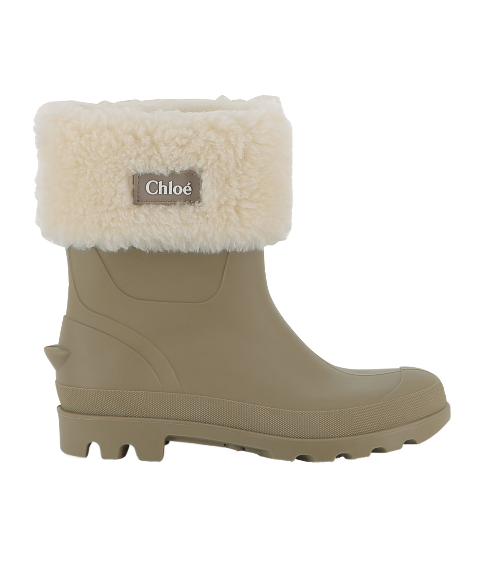 Chloé Rain Boots With Faux Shearling Cuff Kids In Green