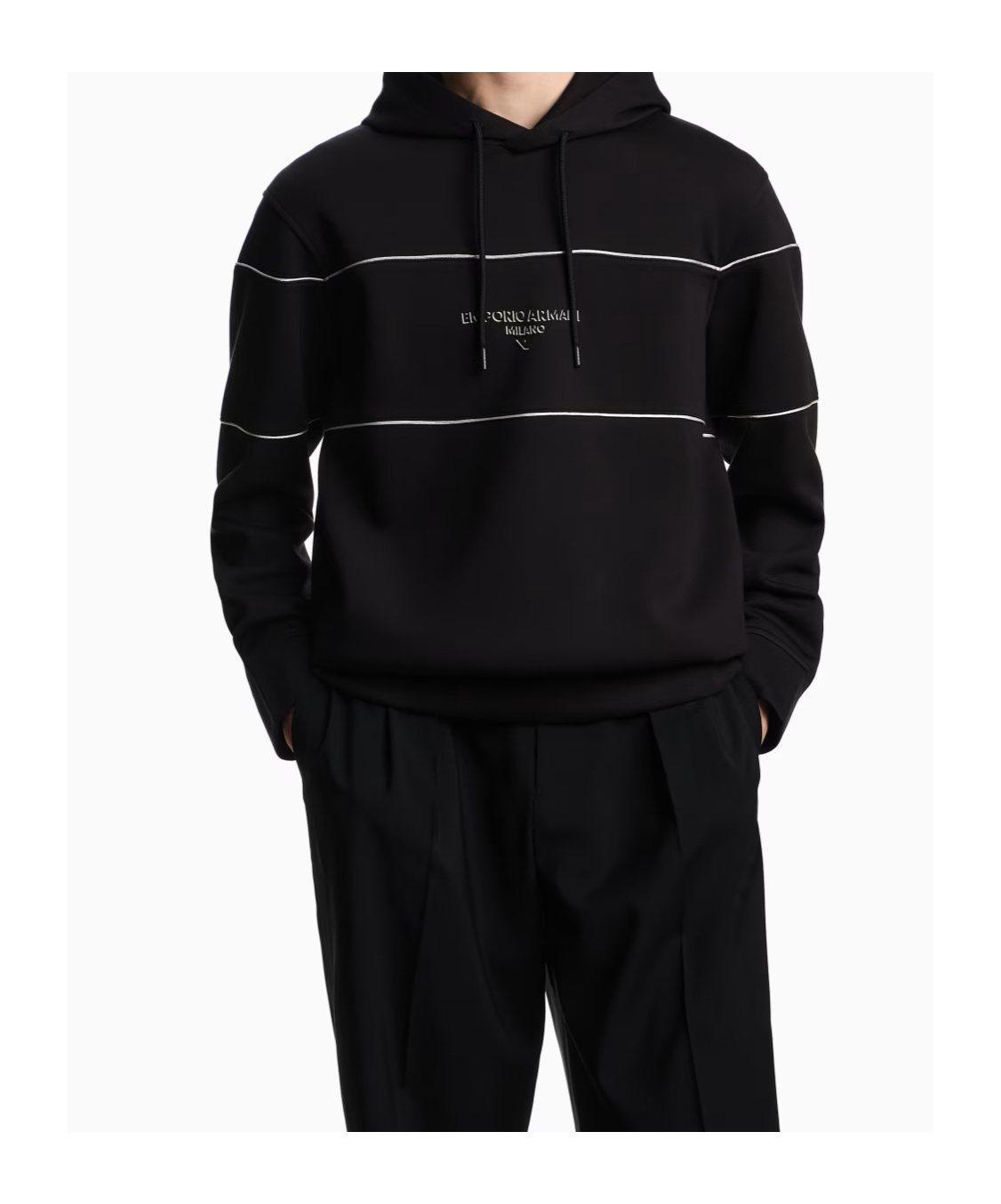 Emporio Armani Double-jersey Hooded Sweatshirt With 3d-effect Logo In Black