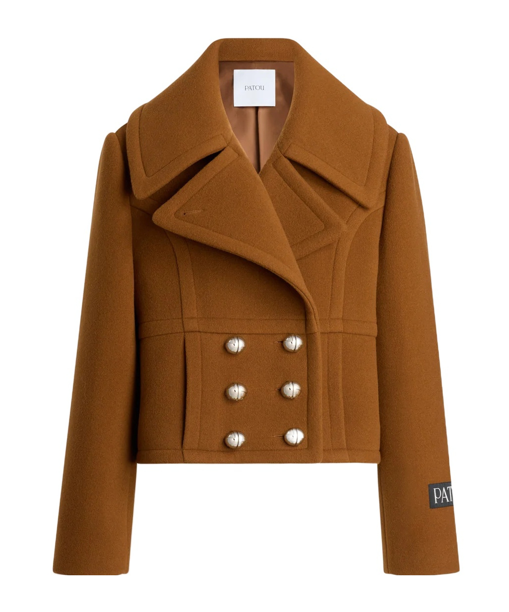 Patou Lapels Cropped Double-breasted Buttoned Coat In Brown