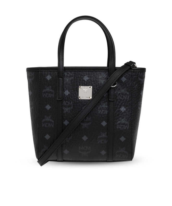 Mcm Signature Pattern Shoulder Bag In Black