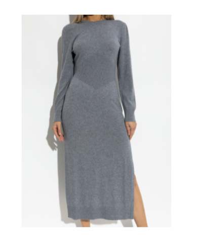 Givenchy Womens Medium Grey Side-slit Long-sleeve Cashmere Midi Jumper Dress Xs In Gray