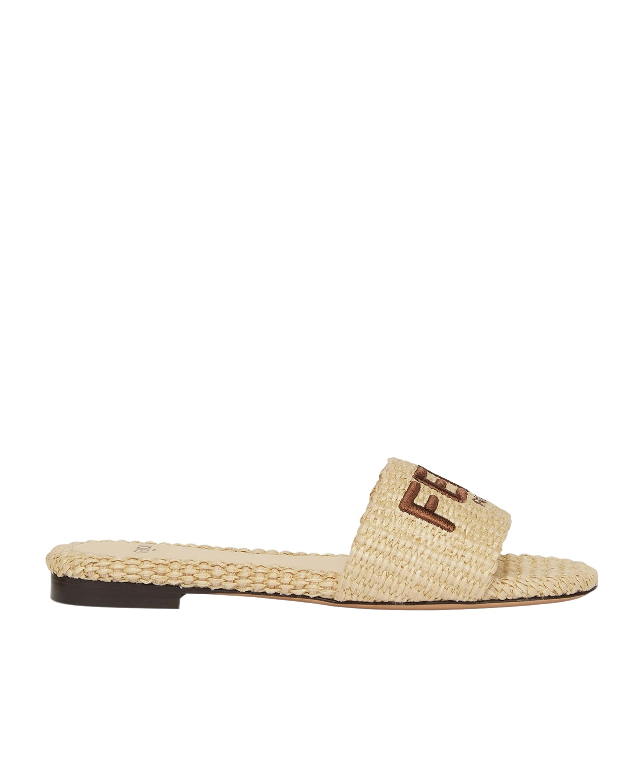 Fendi Natural Raffia Slides In Nude