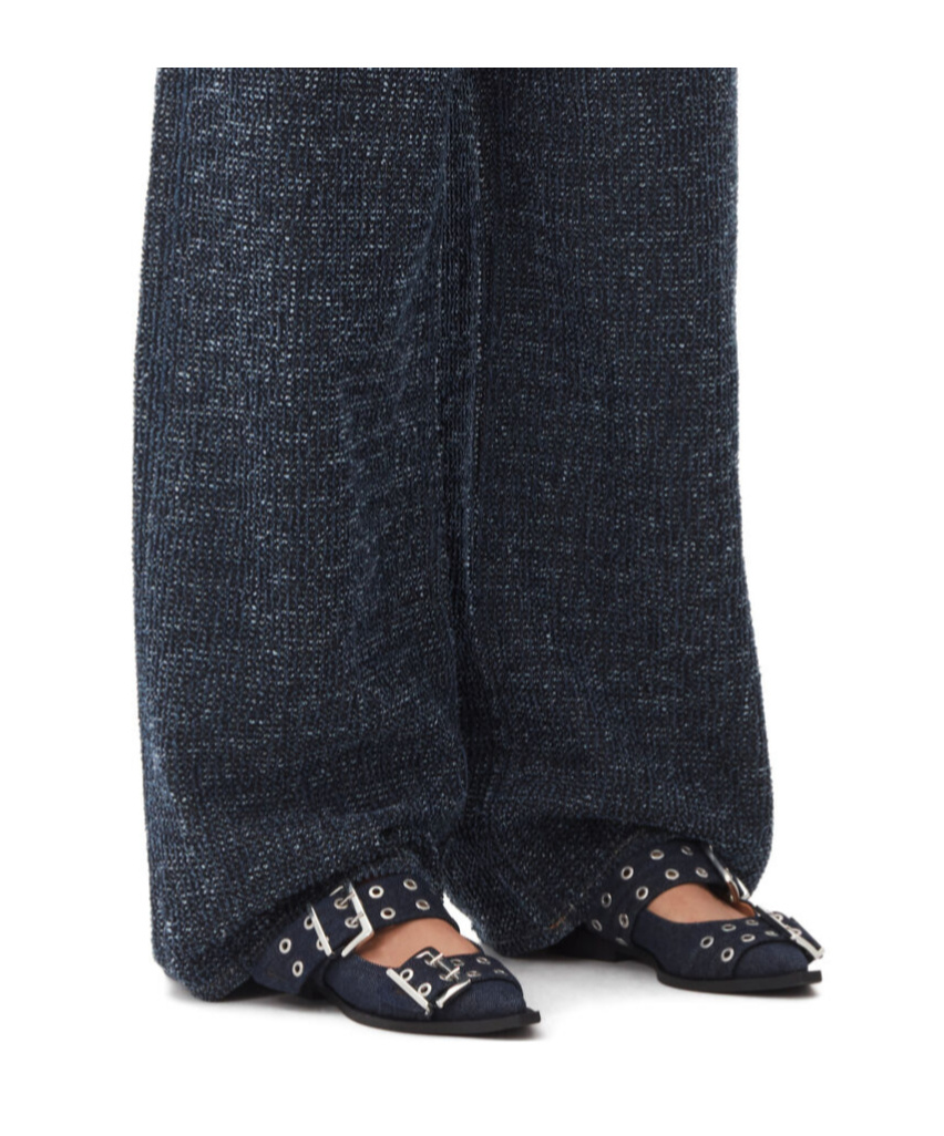 Shop Ganni Denim Feminine Buckle Ballerinas In Black