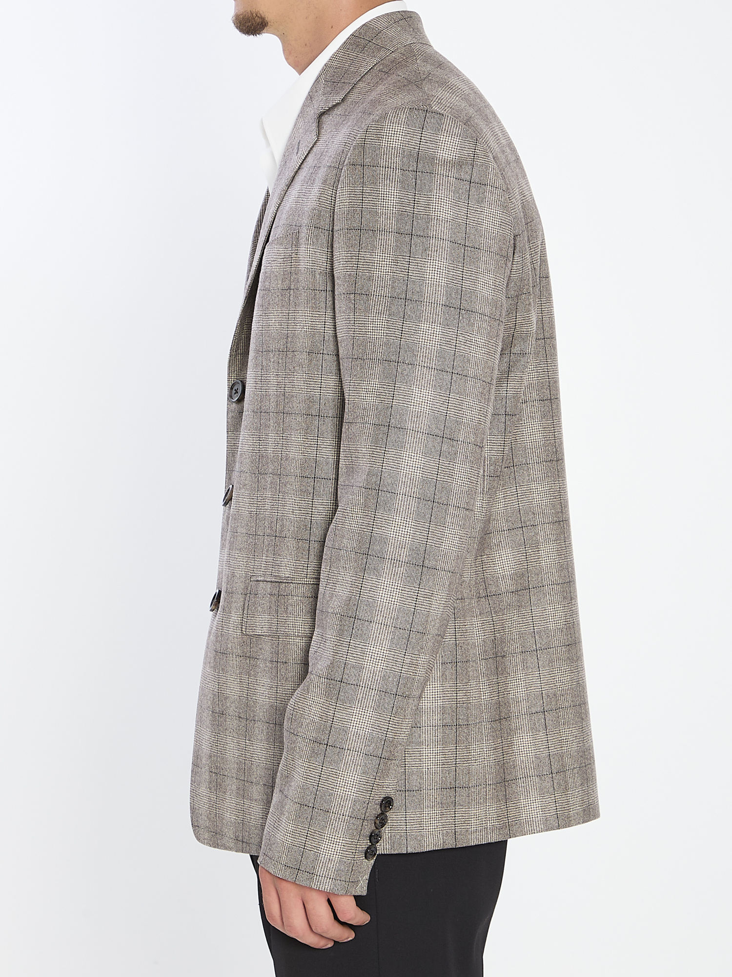Celine Tailored Jacket In Prince Of Wales Wool Flannel In Gray