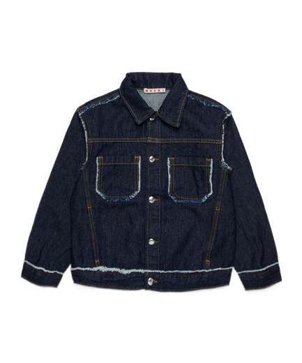 Marni Dark Denim Jacket With Frayed Details In Black
