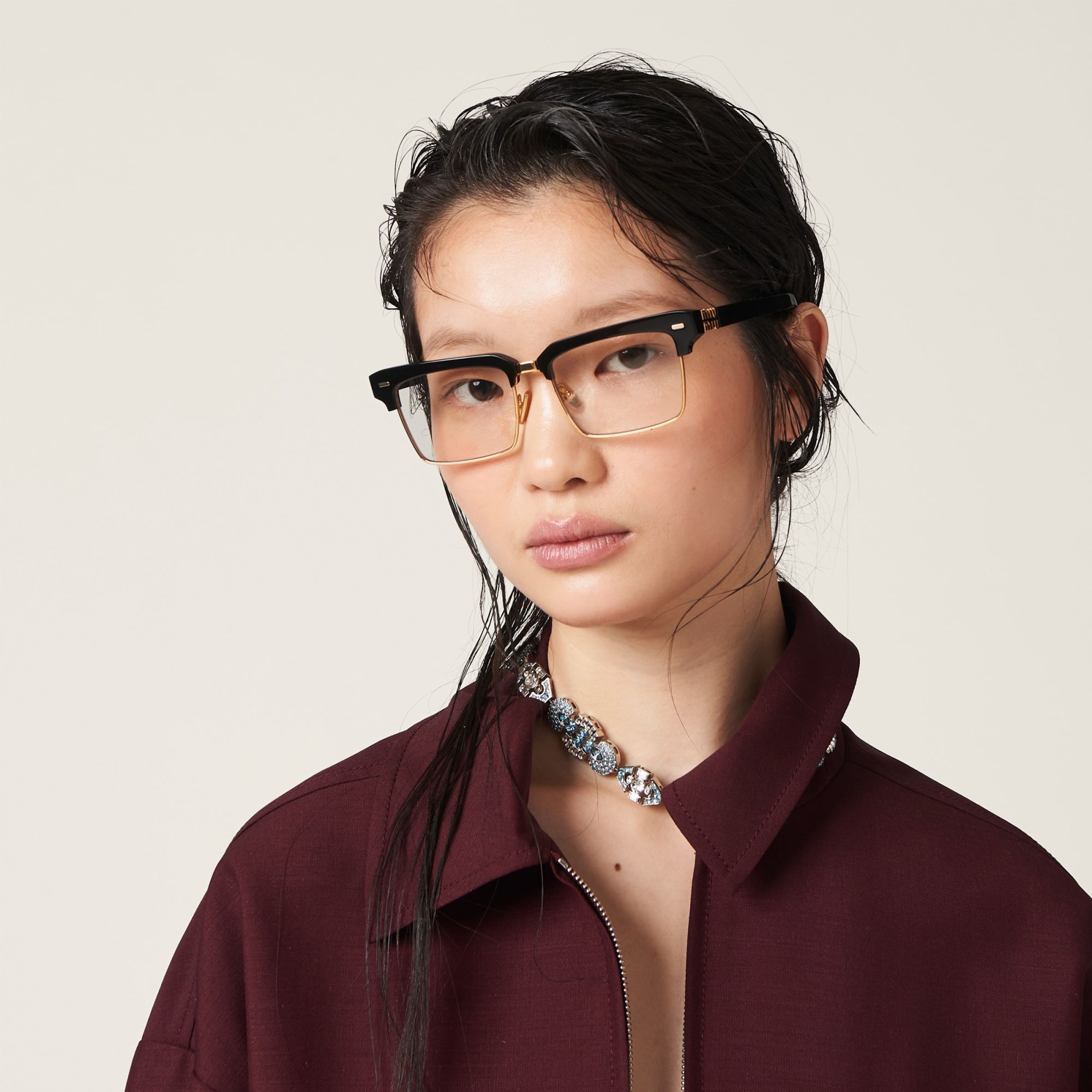 Miu Miu Crystal-embellished Choker Necklace In Gray