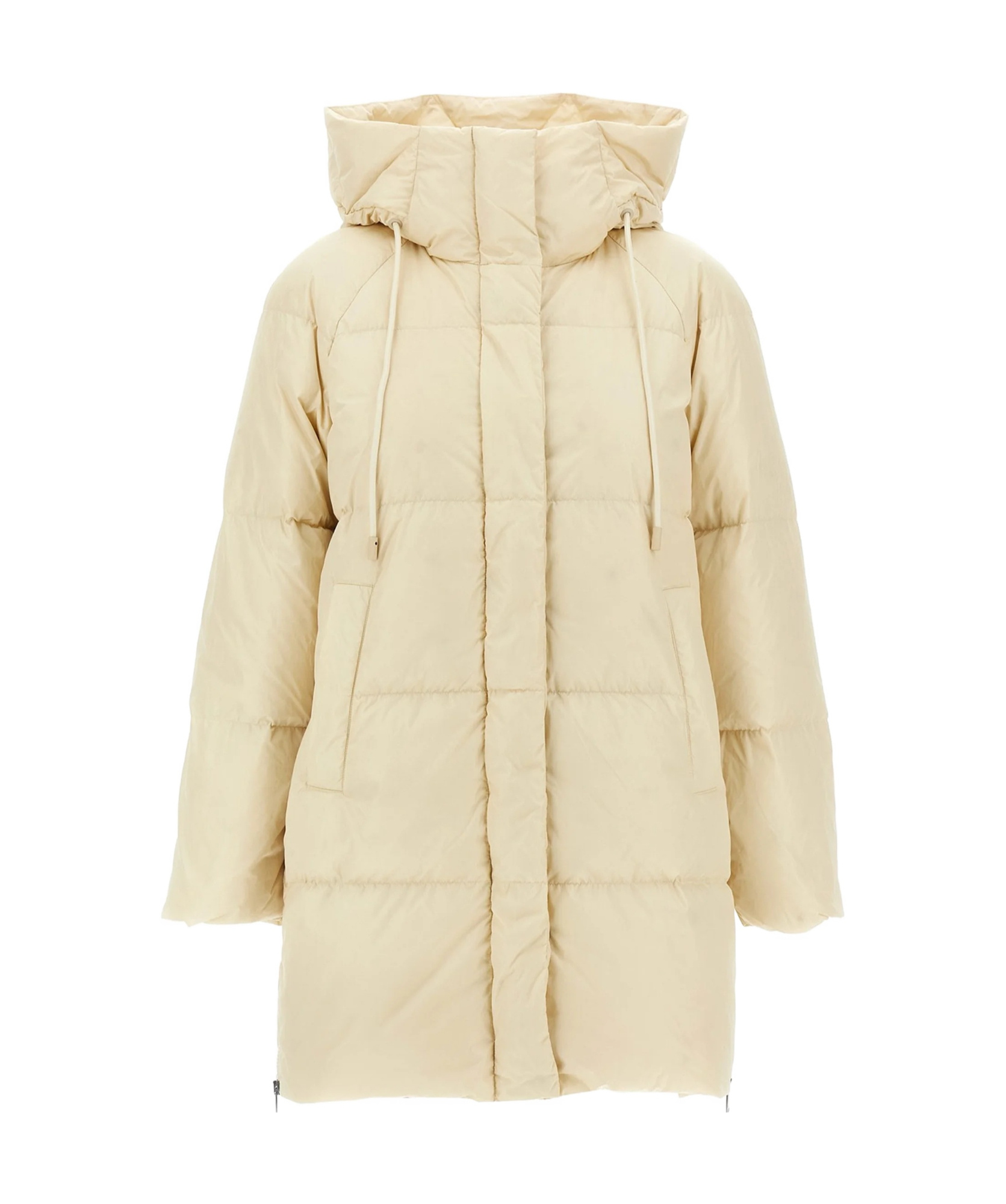 Weekend Max Mara Drawstring Hood Long Quilted Parka In Nude