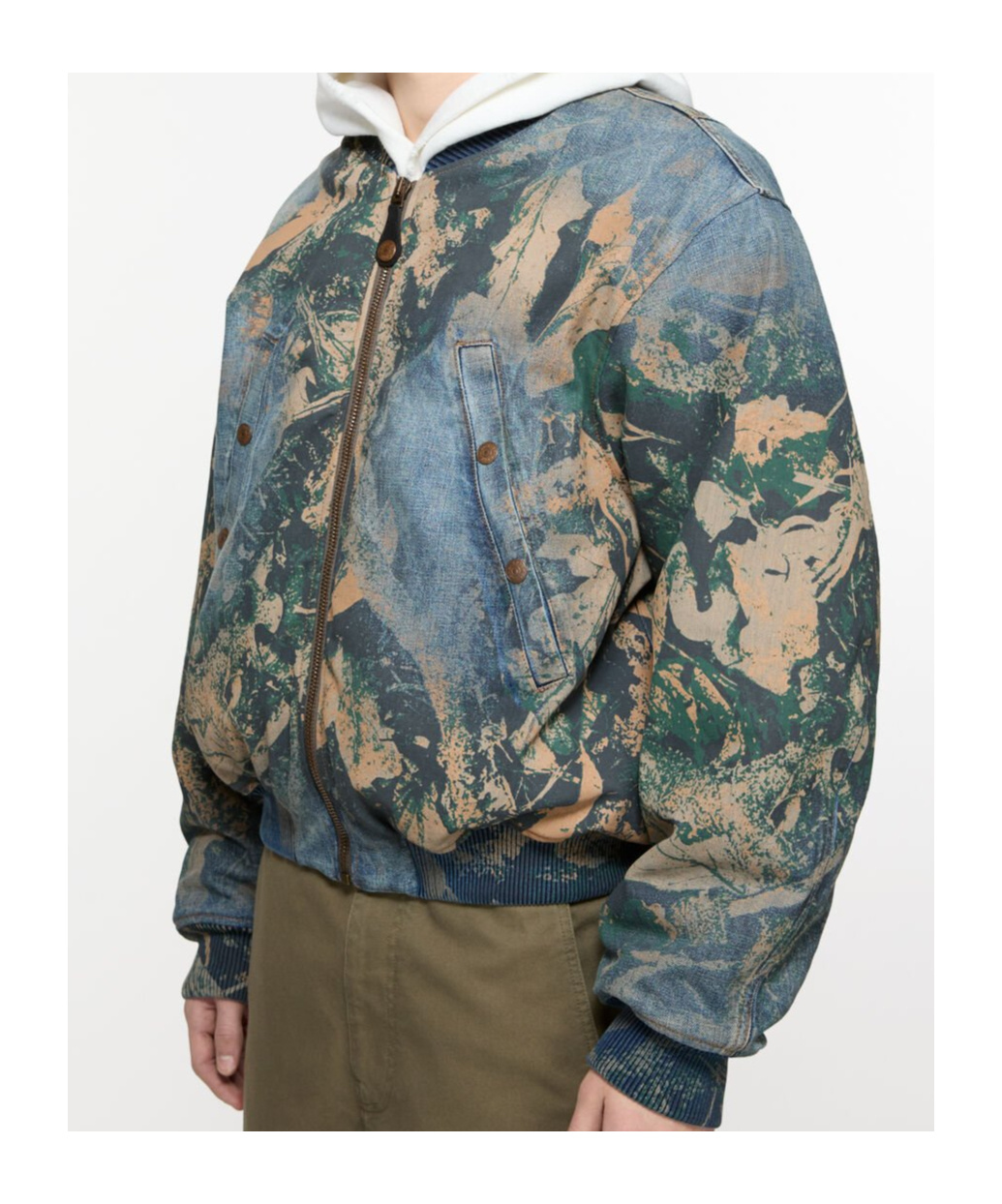 Acne Studios Graphic Print Denim Bomber Jacket In Gray