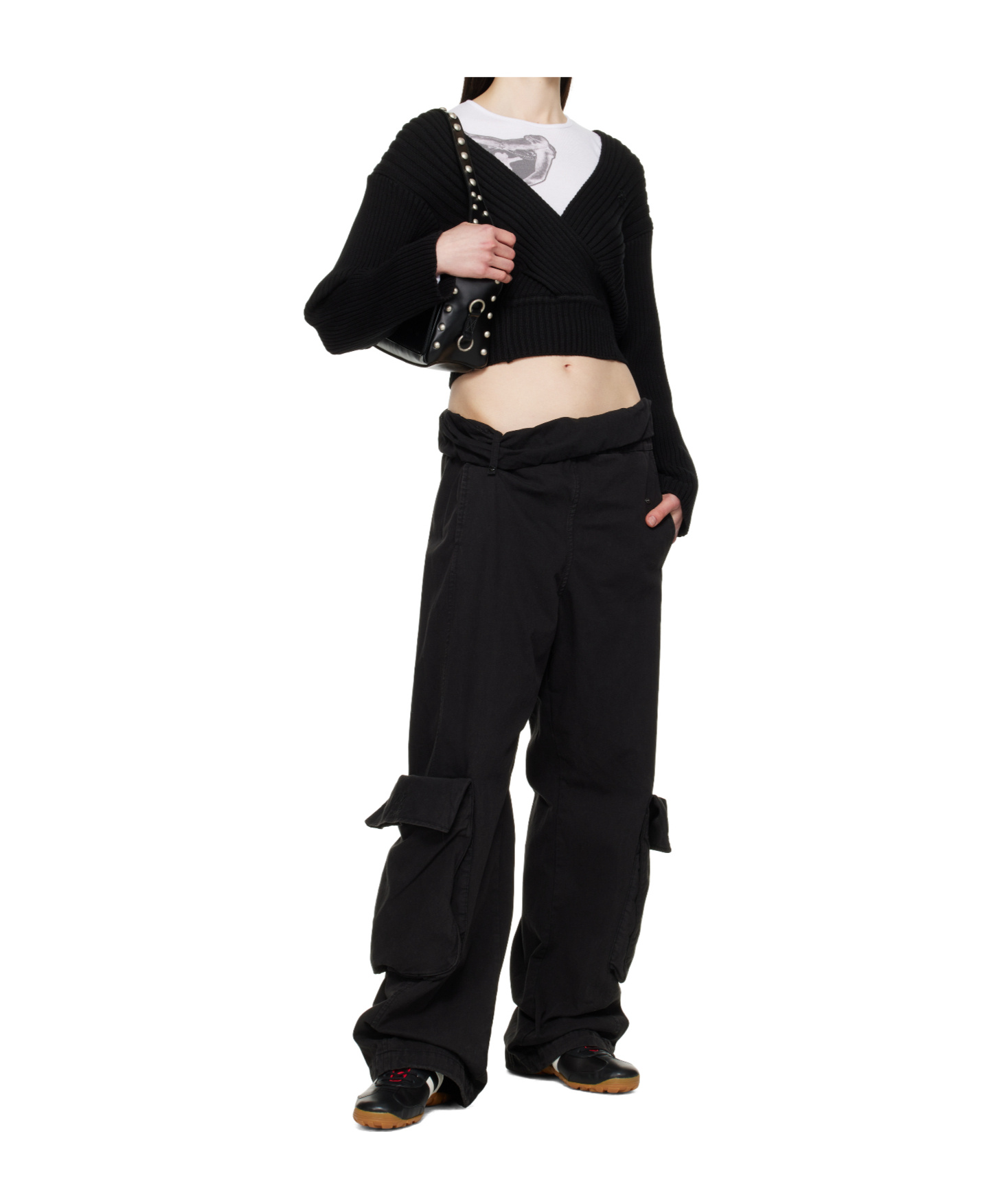 Open Yy Washed Rolled Overalls In Black