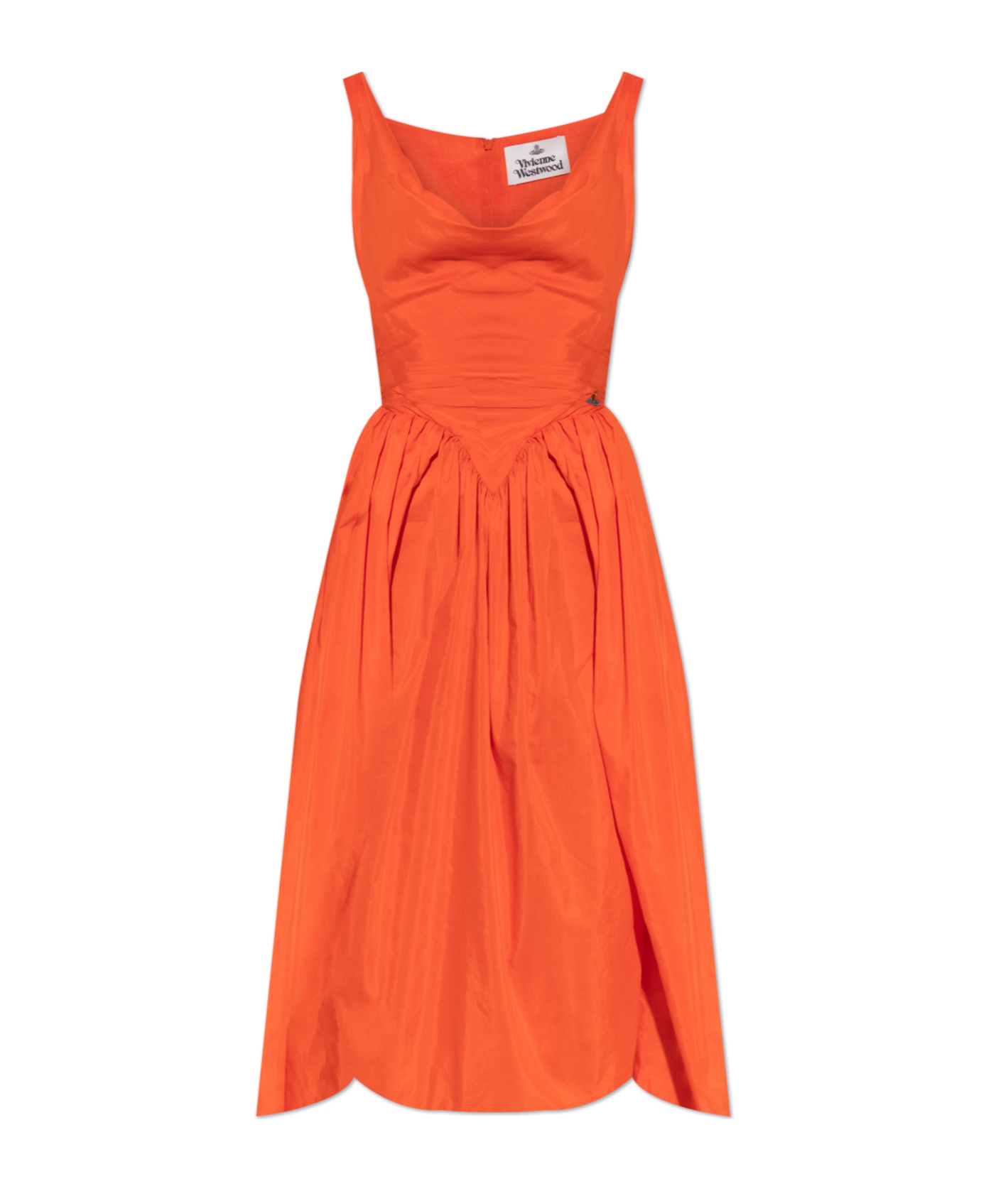 Vivienne Westwood Draped Neckline Midi Dress With Gathered Waist In Orange