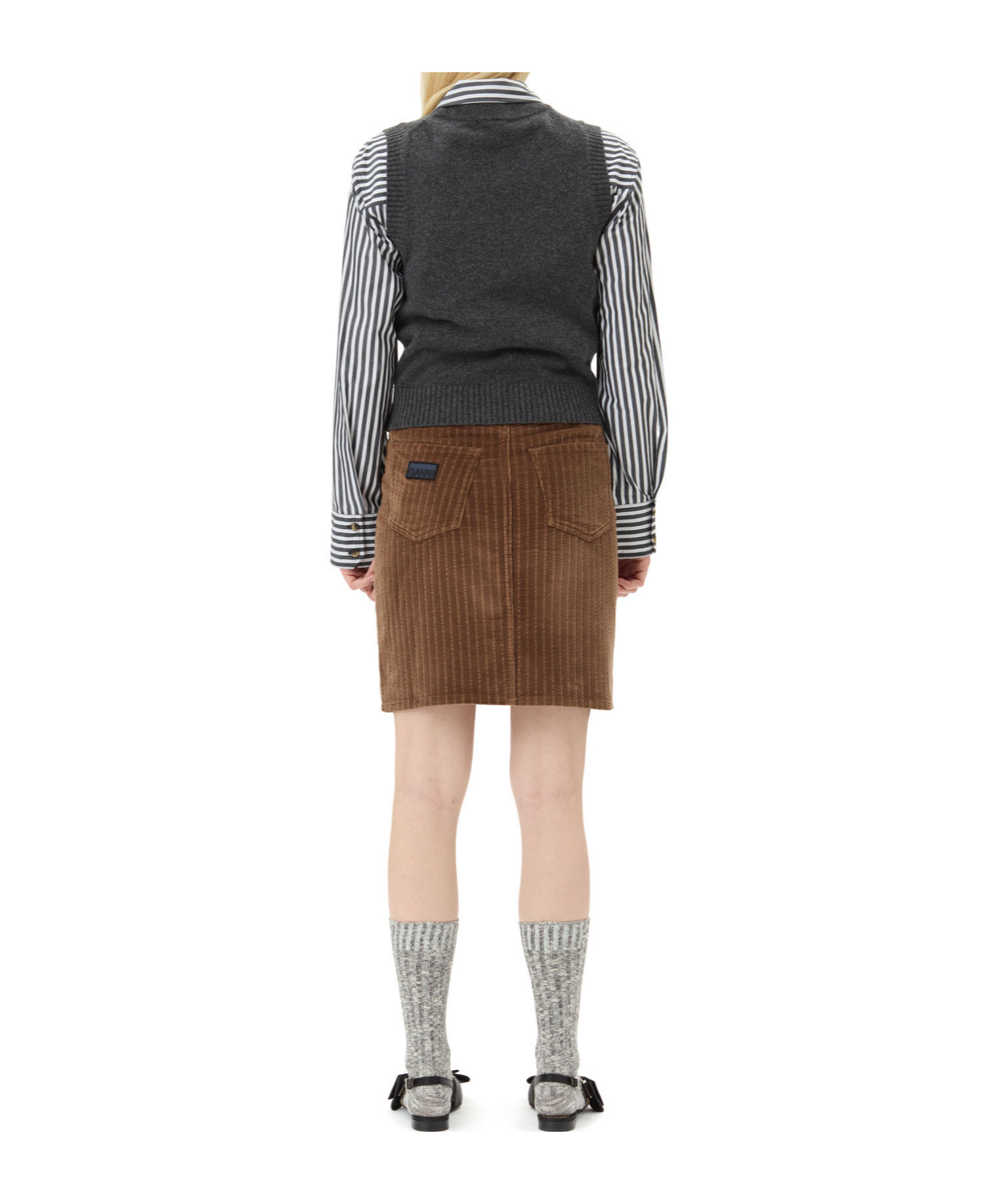 Ganni Logo Intarsia Wool-blend Sweater Vest In Black