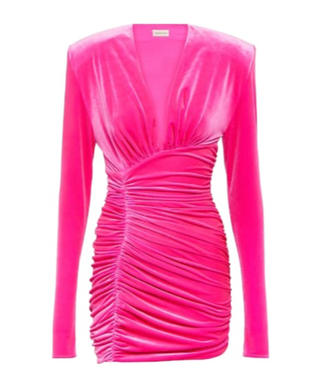 Alexandre Vauthier Ruched Velvet Minidress In Pink