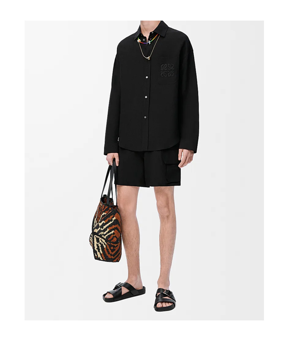 Loewe Mens Brand-embroidery Patch-pocket Long-sleeve Cotton Shirt Black In Black