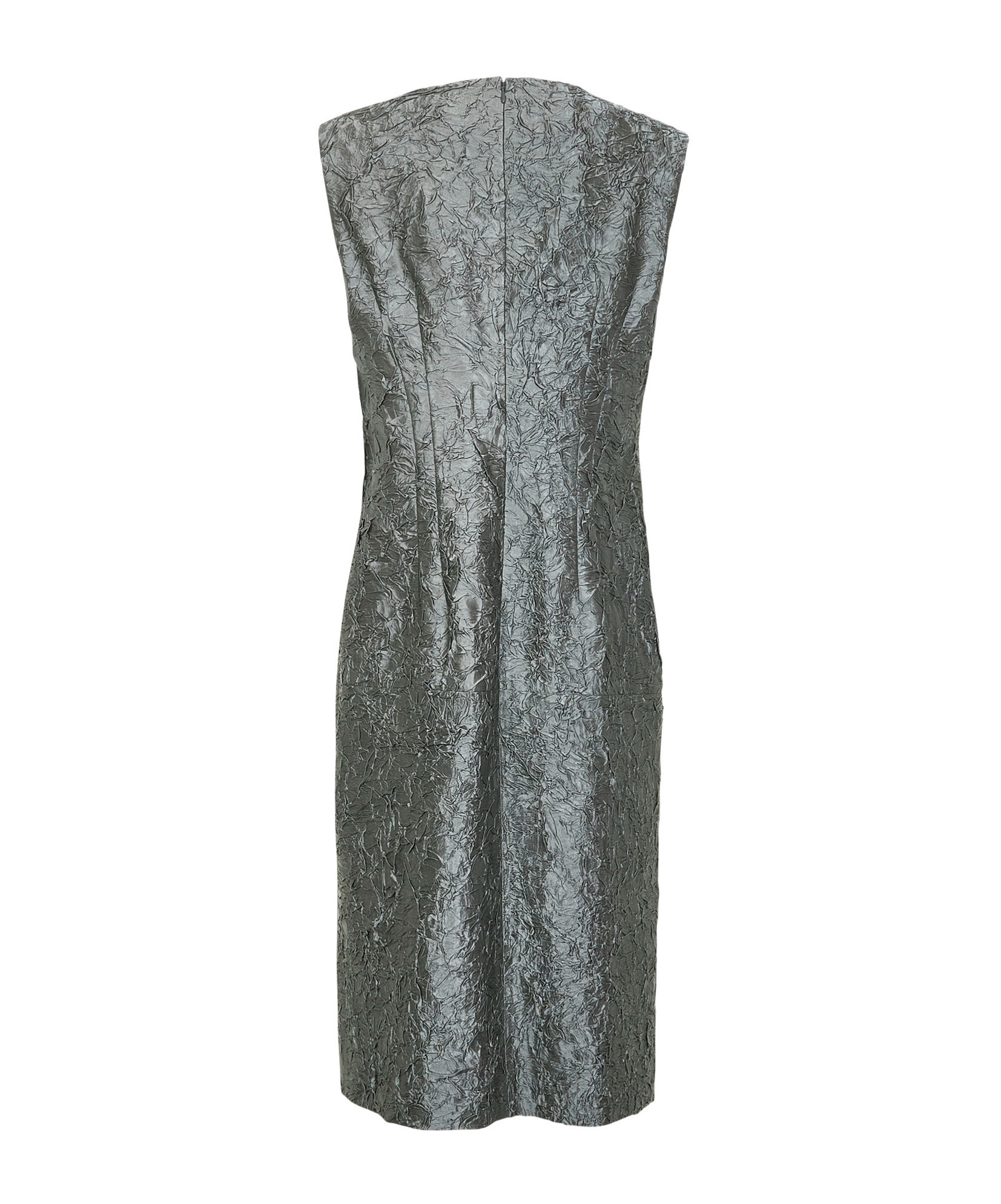 Dries Van Noten Women Green Crushed Viscose Cotton Blend Midi Sheath Dress In Gray