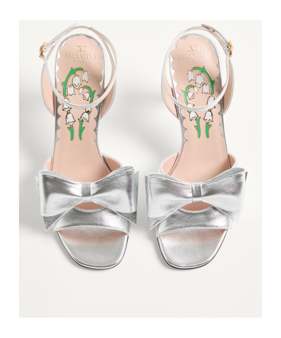 Valentino Bowow Metallic Leather Sandals In White