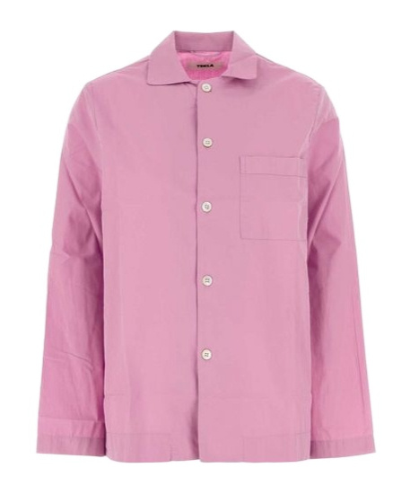 Tekla Poplin Shirt With Chest Pocket And Long Sleeves In Purple Pink