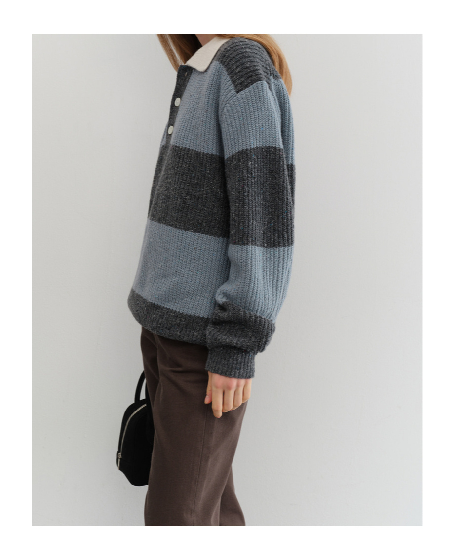 Dunst Long Sleeve Striped Crewneck With Contrast Collar In Gray