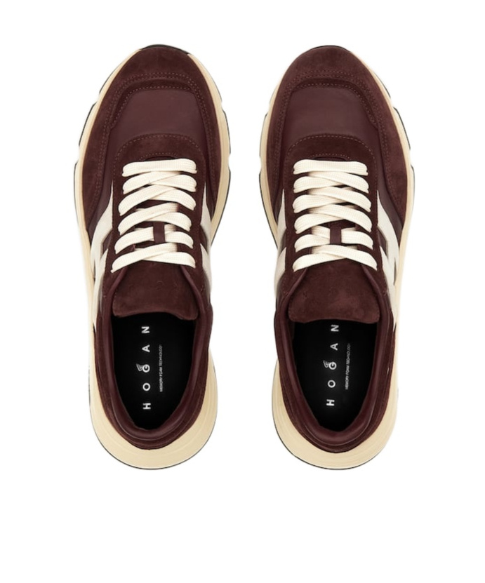 Hogan Coffee Brown Leather Sneakers With Memory Foam Insole In Burgundy