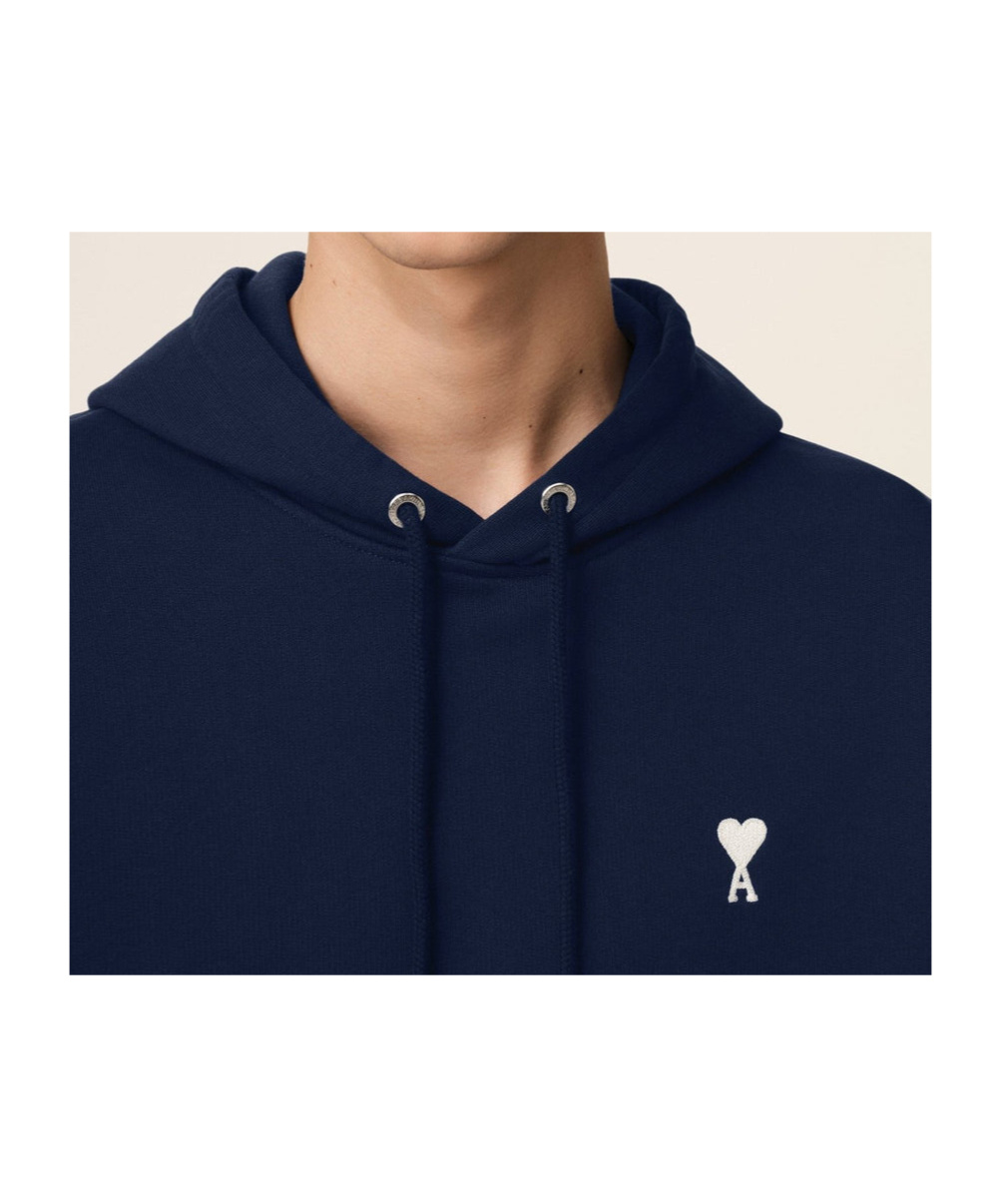 Ami Alexandre Mattiussi Heart Hoodie Kangaroo Pockets In Black
