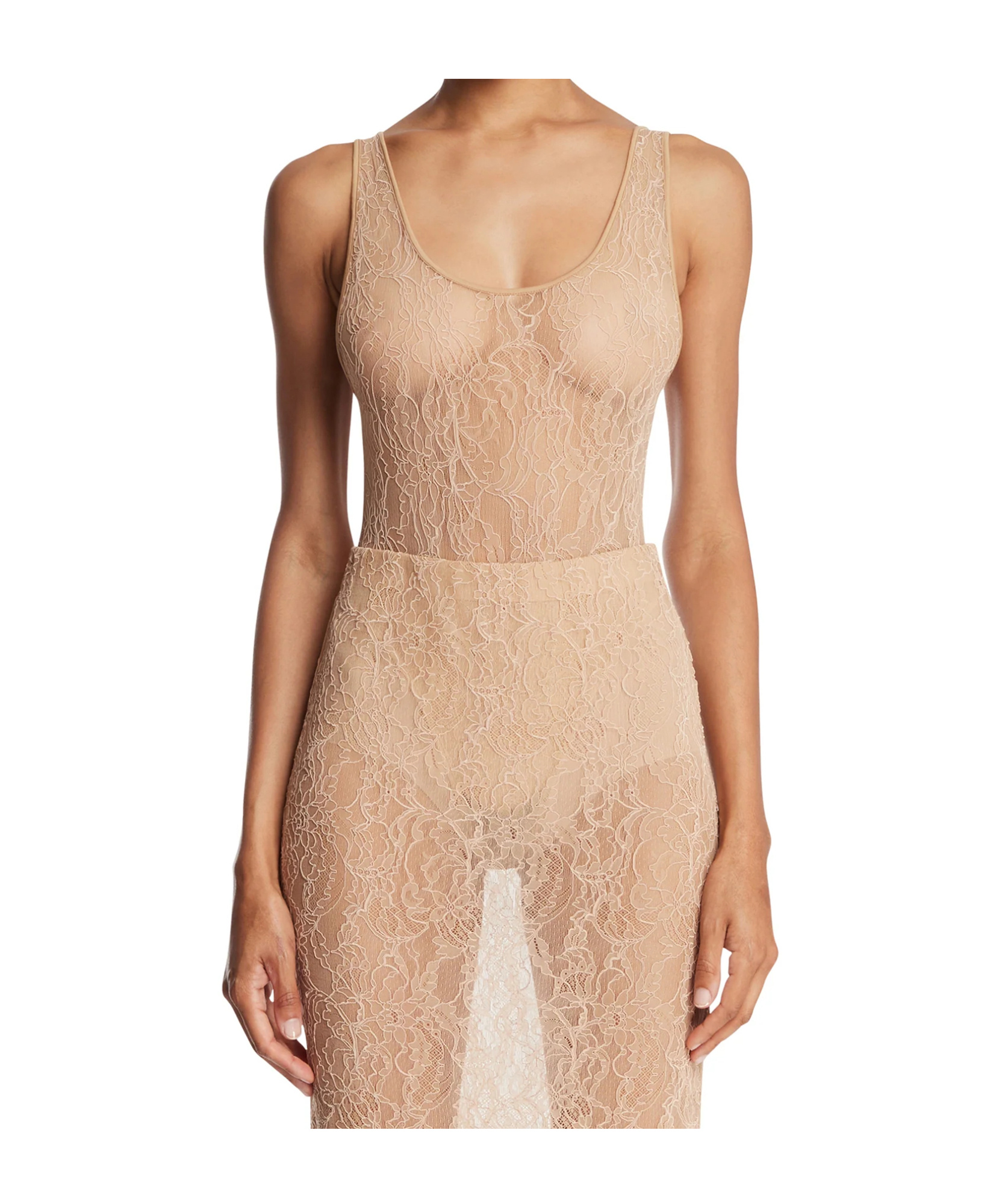 Wardrobe.nyc Lace Vest Bodysuit In Brown
