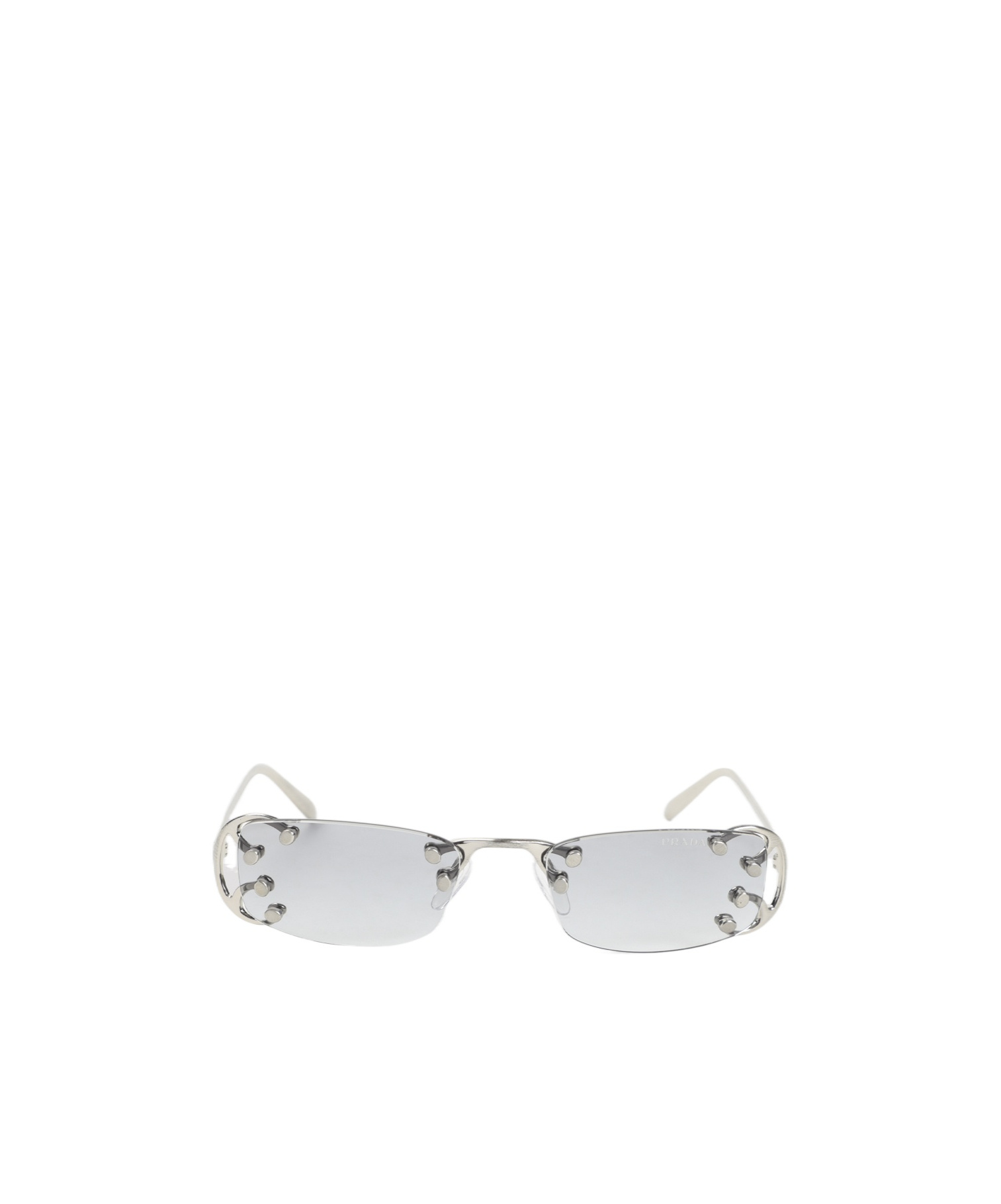Prada Rimless Rectangular Sunglasses With Polished Metal Frames In Gray