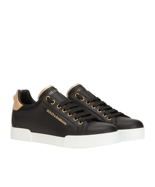 Dolce & Gabbana Embellished Leather Sneakers In Black