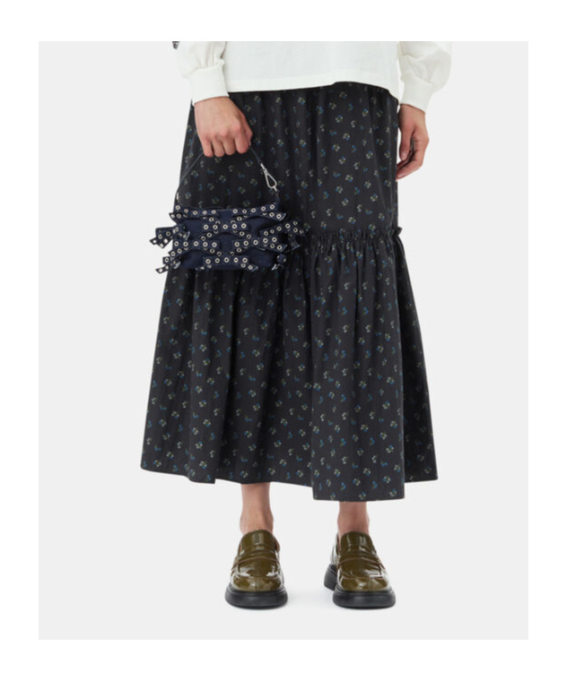 Ganni Floral-print Smock Maxi Skirt In Black