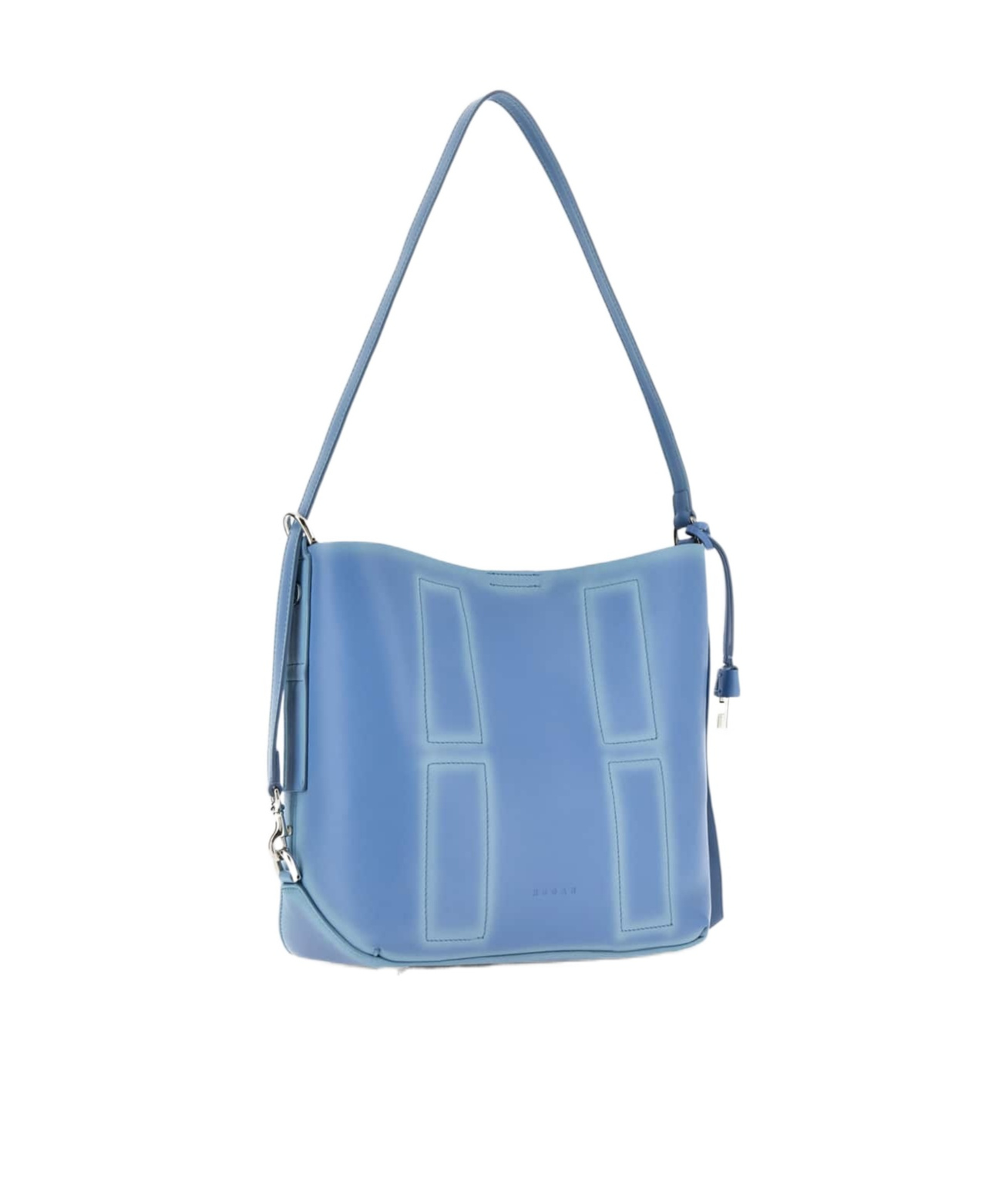 Hogan Cognac Blue Calf Leather Shoulder Bag In Light Blue